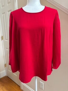 DKNY Vibrant Red Textured Long-Sleeve Blouse